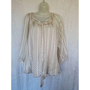 Women's Sara Michelle Blouse XL White Black Polka Dot tie front